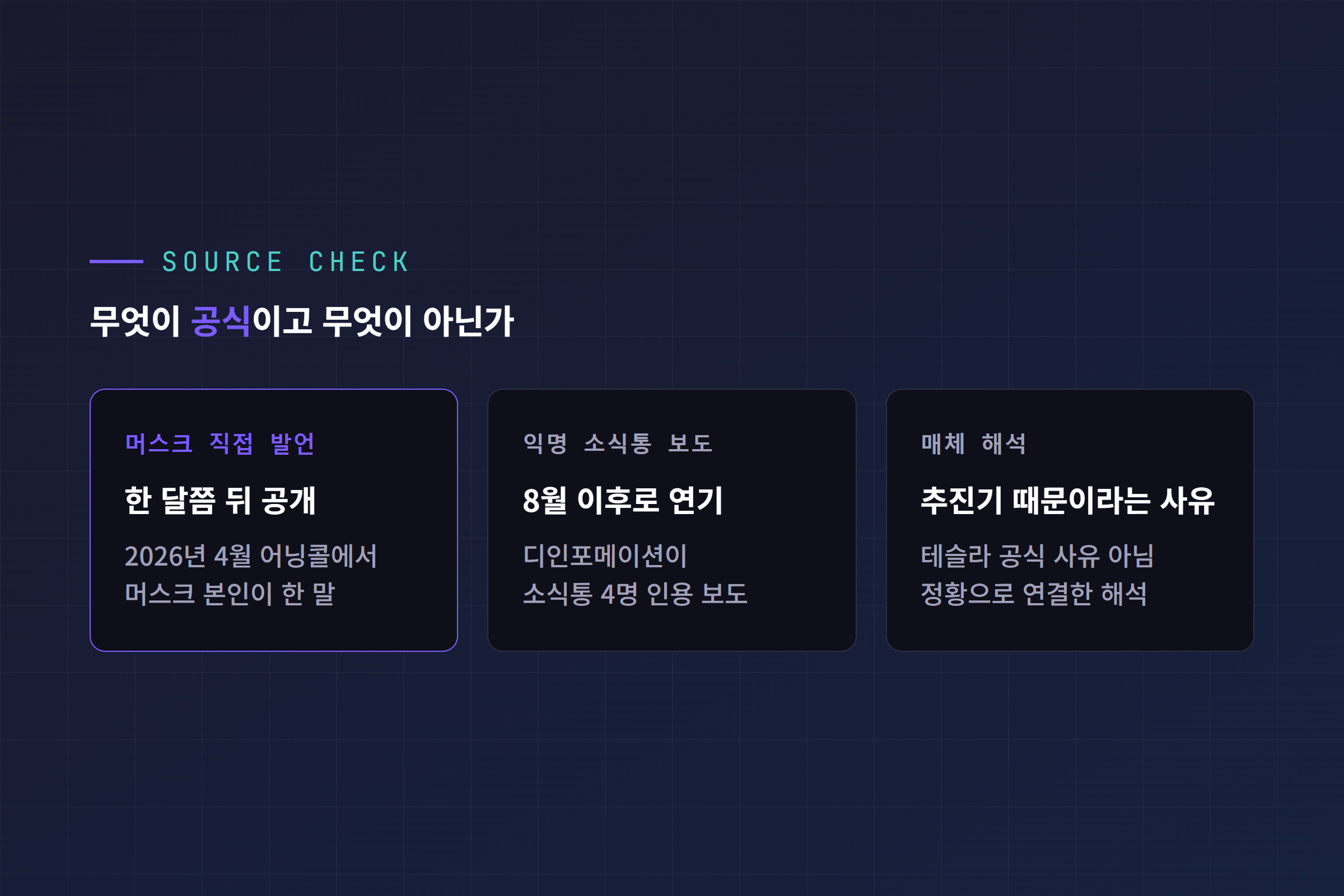 정보 출처 구분: 머스크 직접 발언, 익명 소식통 보도, 매체 해석
