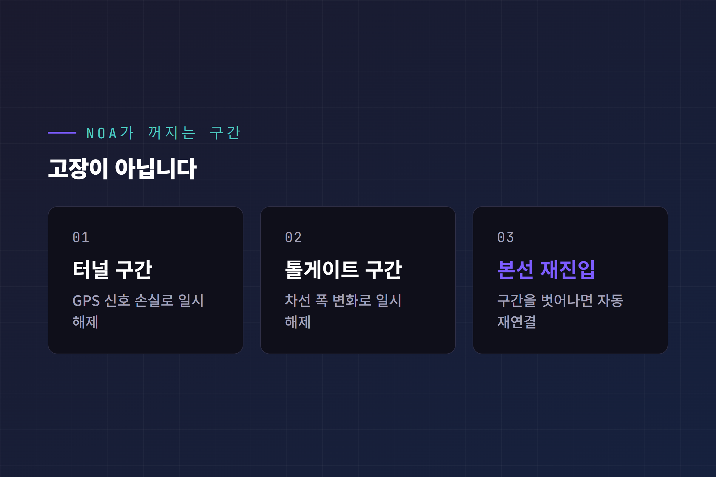터널 구간과 톨게이트 구간에서 NOA가 일시 해제되는 이유 카드