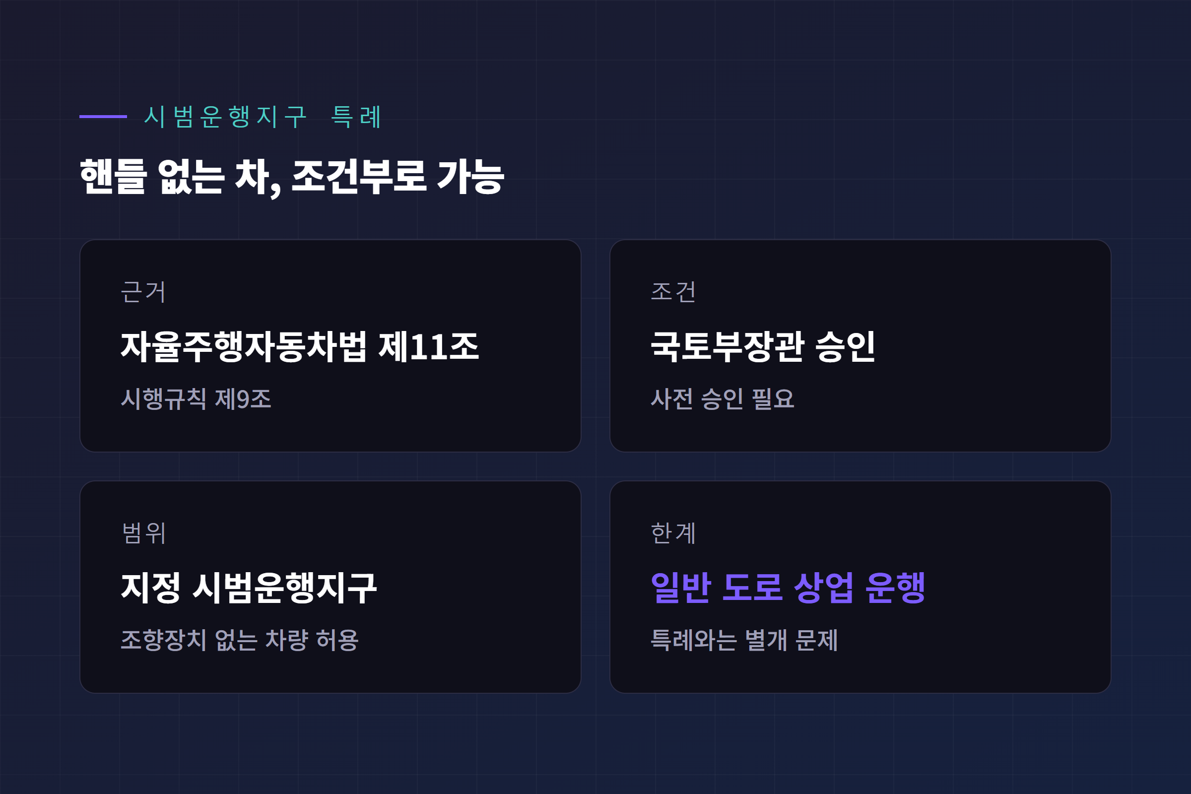 자율주행자동차법 제11조 시범운행지구 특례 요건 정리