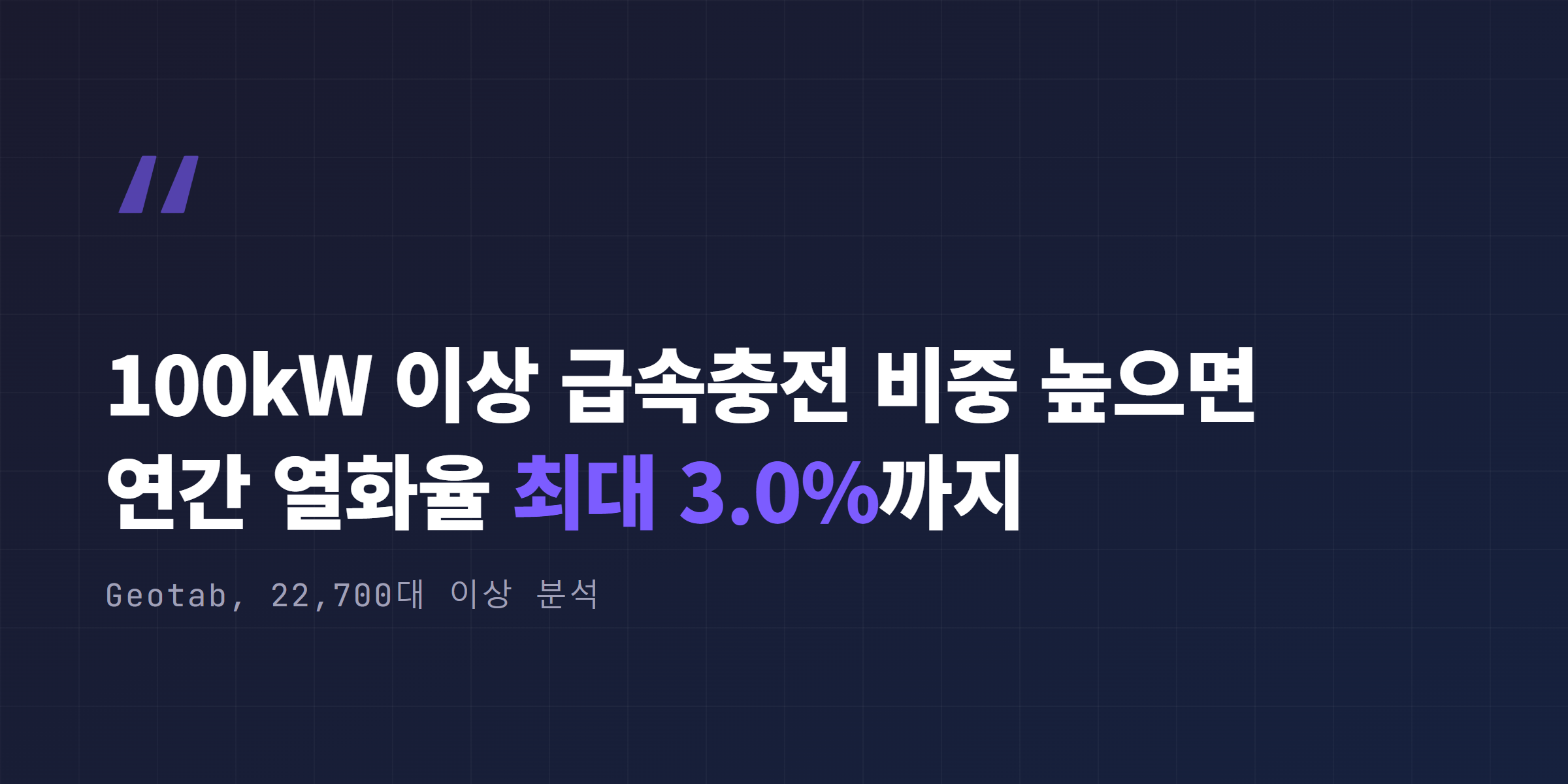 Geotab 연구, 고출력 급속충전 시 연간 열화율 최대 3.0%