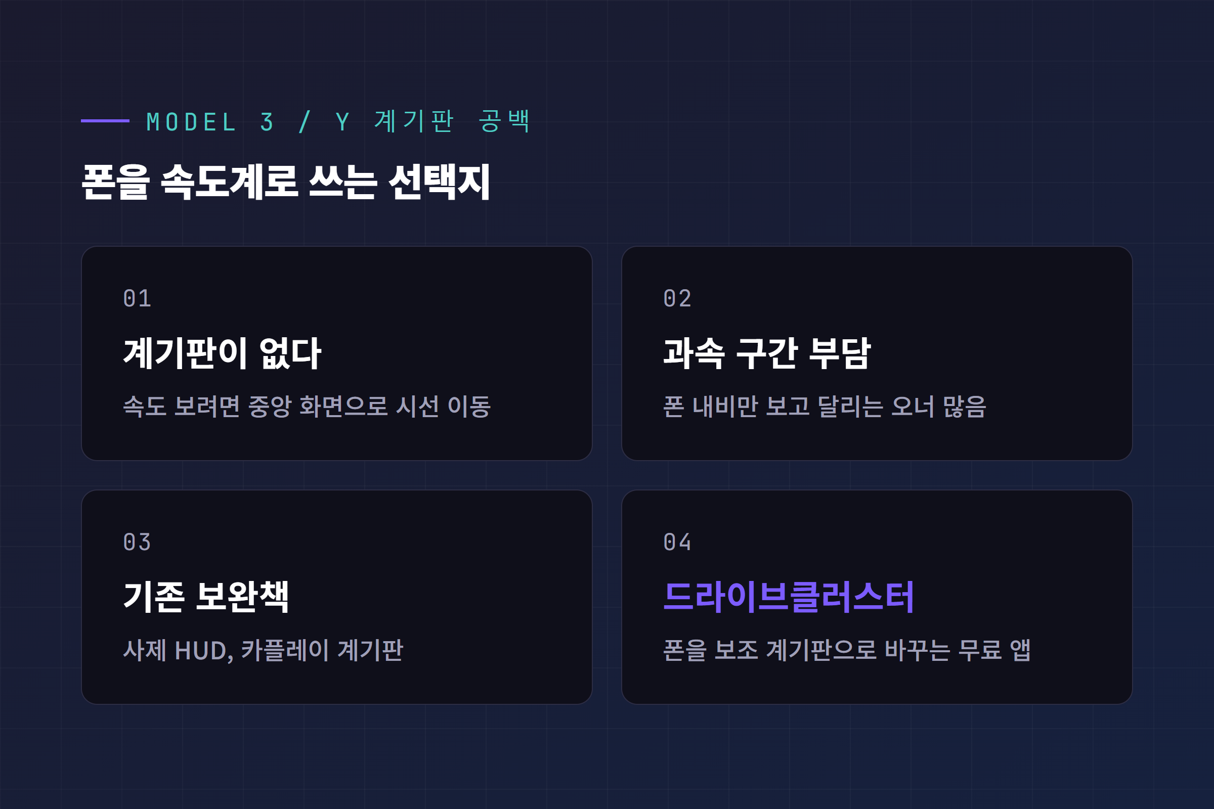 계기판 없는 모델3 모델Y에서 폰을 보조 계기판으로 쓰는 선택지 정리